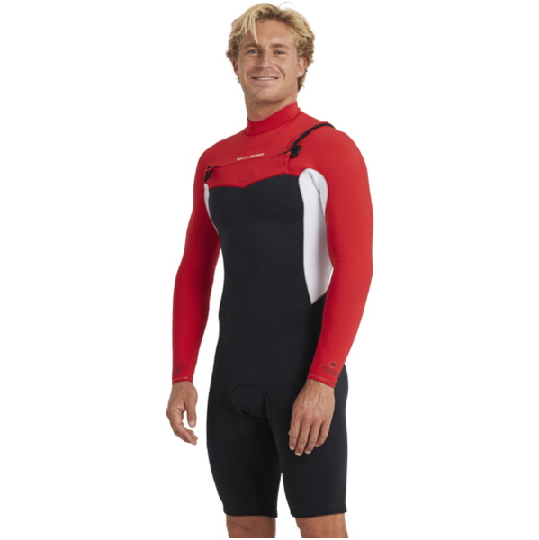 2026 Billabong Mens Revolution Natural AI 2mm Long Sleeve Chest Zip Shorty Wetsuit ABYW400128 - Deep Red